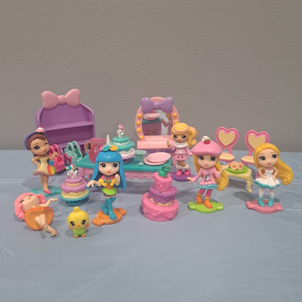 Spin Master Party Popteenies Doll Lot 6‎ Figures Furniture Cakes Accessories